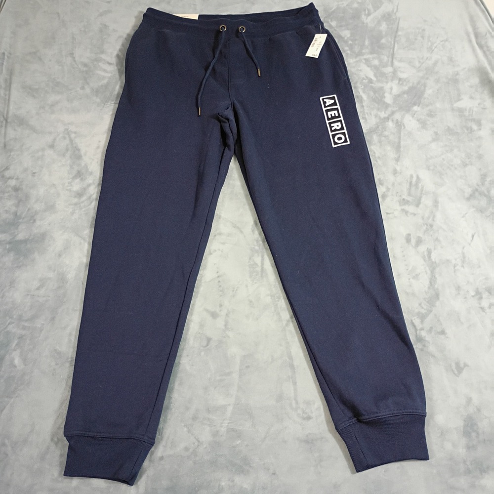 Aeropostale Mens Navy Blue AERO Logo Fleece Jogger Sweatpants Size M NEW